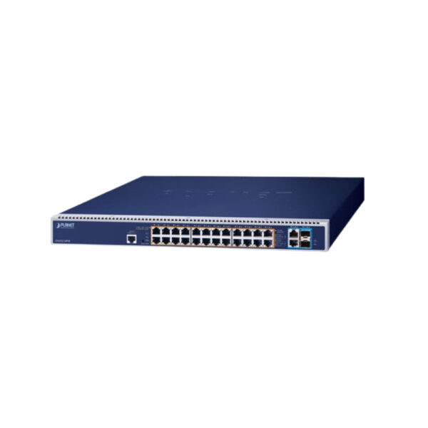 L3 24-Port 10/100/1000T 802.3bt PoE + 2-Port 10GBASE-T + 2-Port 10G SFP+ Managed Switch with Dual Modular Power Supply Slots