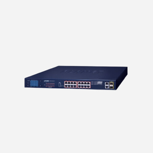 12-Port 10/100TX 802.3at PoE + 4-Port 10/100TX 802.3bt PoE + 2-Port Gigabit TP + 2-Port SFP Ethernet Switch with LCD Management