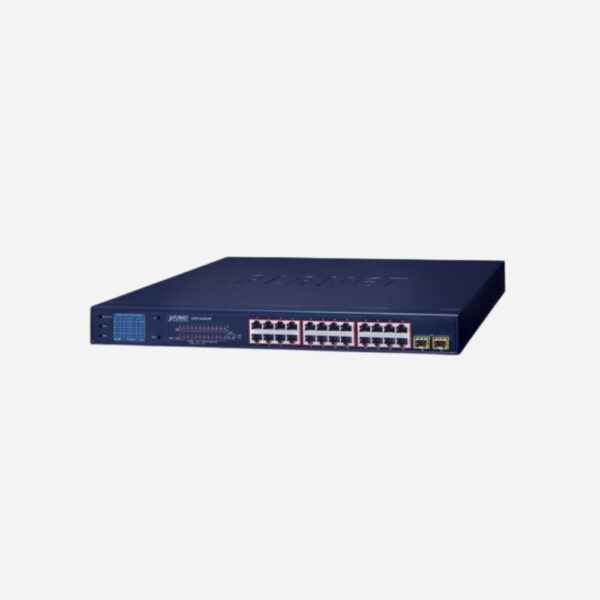 24-Port 10/100/1000T 802.3at PoE + 2-Port Gigabit SFP Ethernet Switch with LCD PoE Monitor