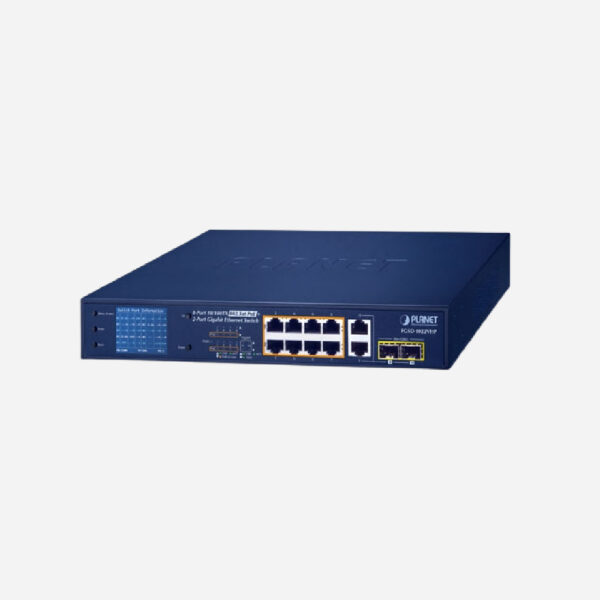 8-Port 10/100TX 802.3at PoE + 2-Port Gigabit TP/SFP Combo Desktop Switch with PoE LCD Monitor