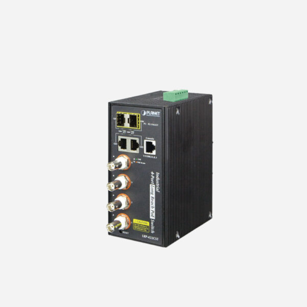 Industrial 4-port Coax + 2-port 10/100/1000T + 2-port 100/1000X SFP Long Reach PoE over Coaxial Managed Switch